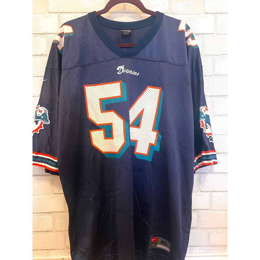 Nike Zach Thomas Miami Dolphins Jersey Mens XL Navy Blue NFL Football 54 Vintage